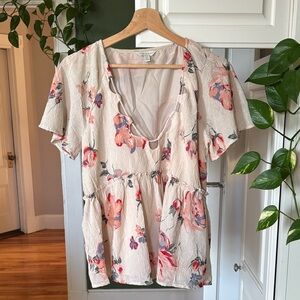 Lucky Brand Floral Blouse in Cream and Pink